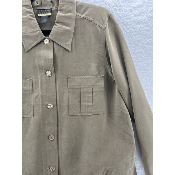 Sigrid Olsen Womens Button Front Shirt Green Long Sleeve Collared Pockets L - Picture 5 of 8